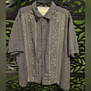 Tommy Bahama Dark Gray Floral Patterned Button Up Shirt, Men's XXL